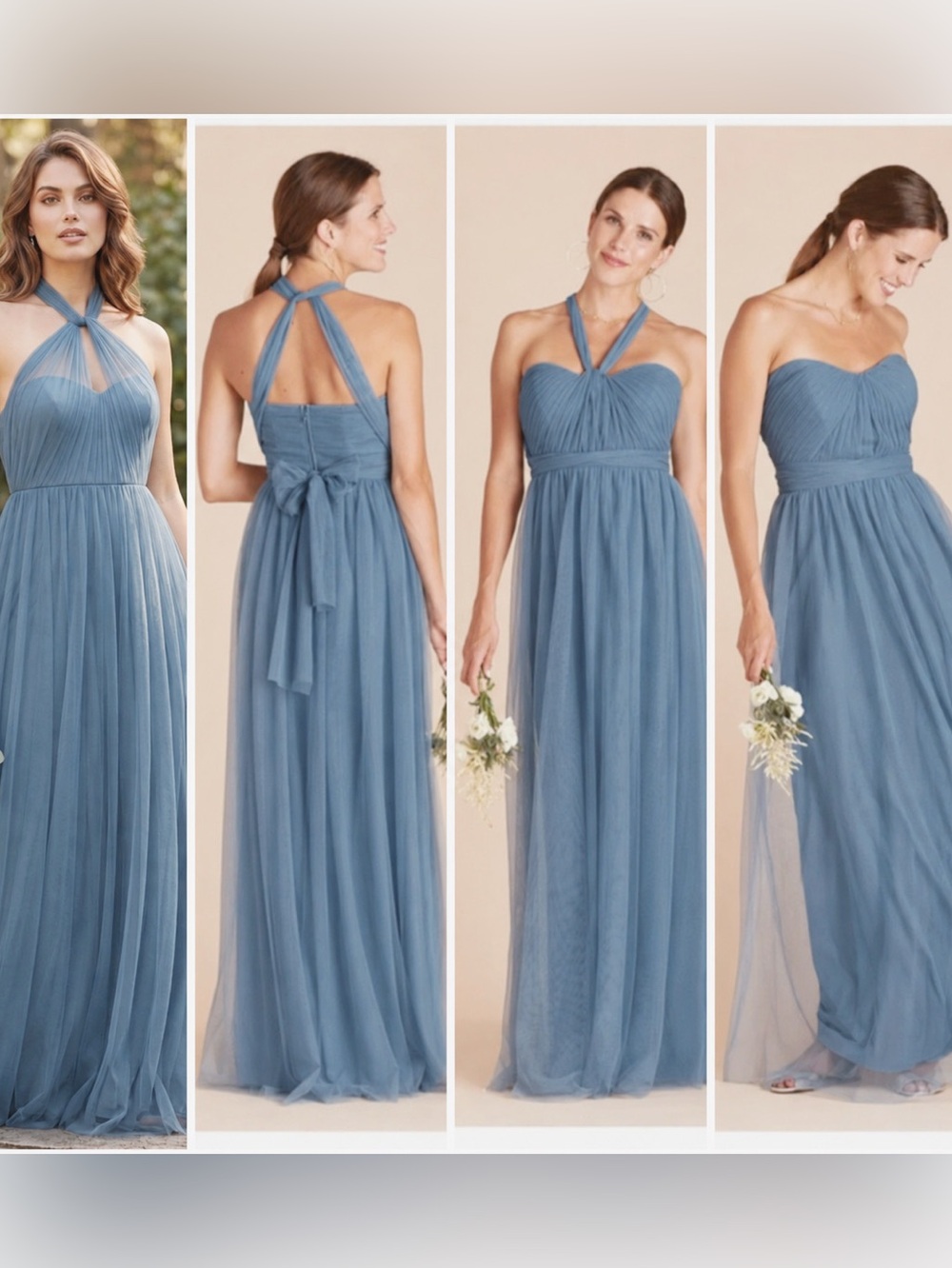 Dusty Blue Convertible Chiffon Bridesmaid Dress Floor Length Formal Gown